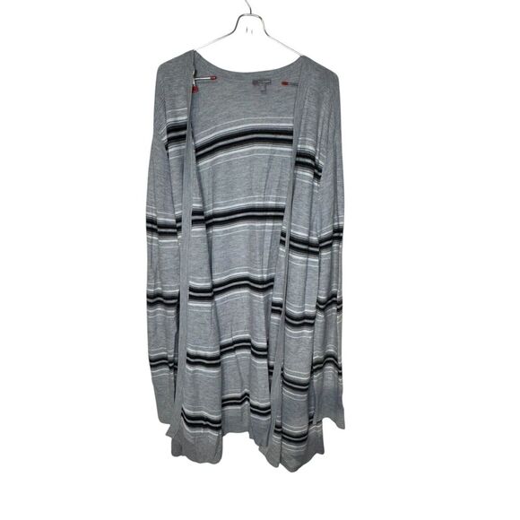 Talbots Women's Sweater Striped Elbow Patches Open Front Duster Cardigan Grey 2X - Picture 1 of 10